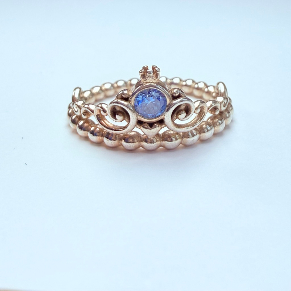 Auth Pandora Disney Princess Cinderella Blue Tiara Sterling Silver 925 Ring